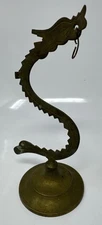 Vintage 8" Brass Dragon Snake Incense Holder - Japan Marking