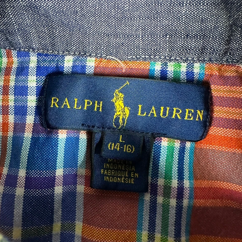 Ralph Lauren Boys Plaid Short Sleeve Button Down Shirt Large (14-16) Colorful - Image 4 of 4