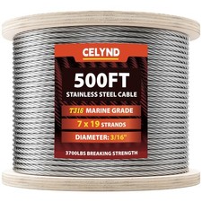 Stainless Steel Cable for Railing - 500FT 3/16" T316 Wire Rope - 7 x 19 Stran...