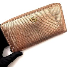 Gucci GG Marmont Lizard Zip Wallet Metallic Gold Rose Gold Bronze Authentic