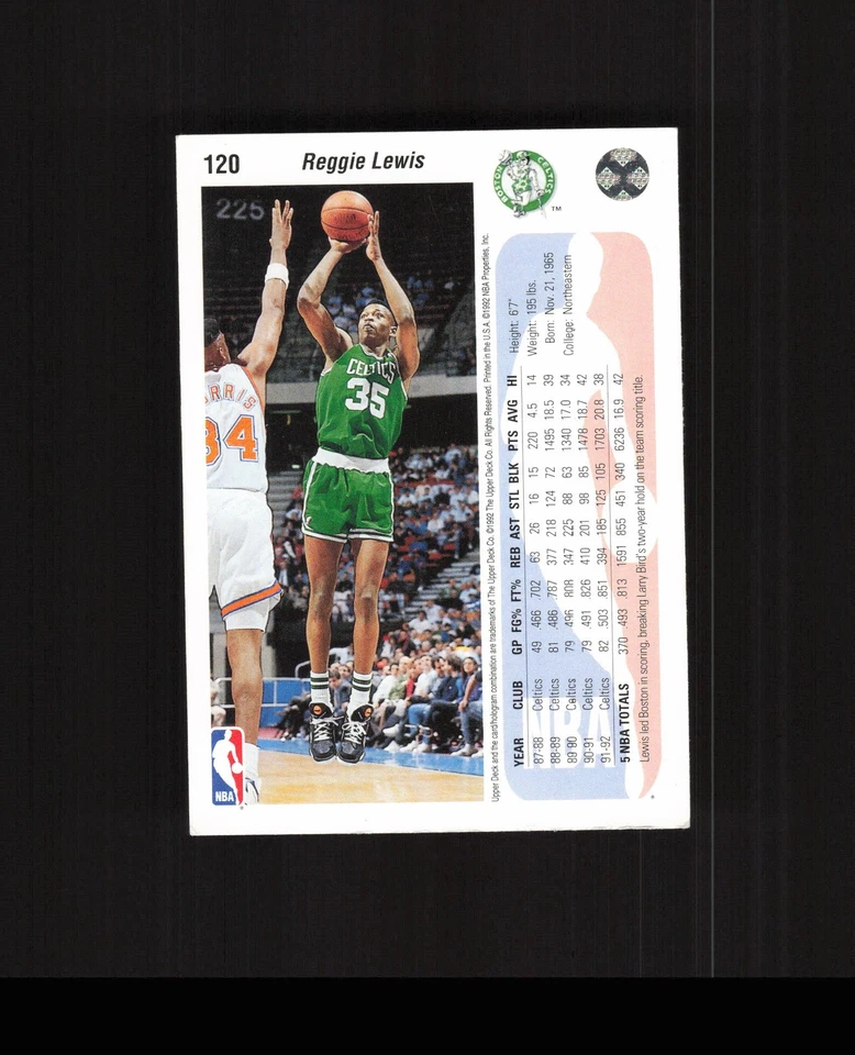 1992-93 Upper Deck #120 Reggie Lewis Basketball Card Boston Celtics - Image 2 of 2