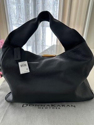 DONNA KARAN NEW YORK AMAGANSETT SOFT ROLLED LEATHER SHOULDER BAG XL BLACK NWT