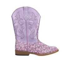 Roper Floral Glitter Square Toe Cowboy Youth Girls Purple Casual Boots 09-018-1