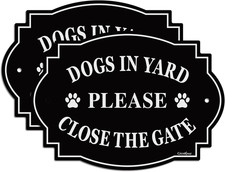 Gicnkeuz Dogs in Yard Please Close the Gate Sign, 9.5X6.7 Inches Beware of Dog S