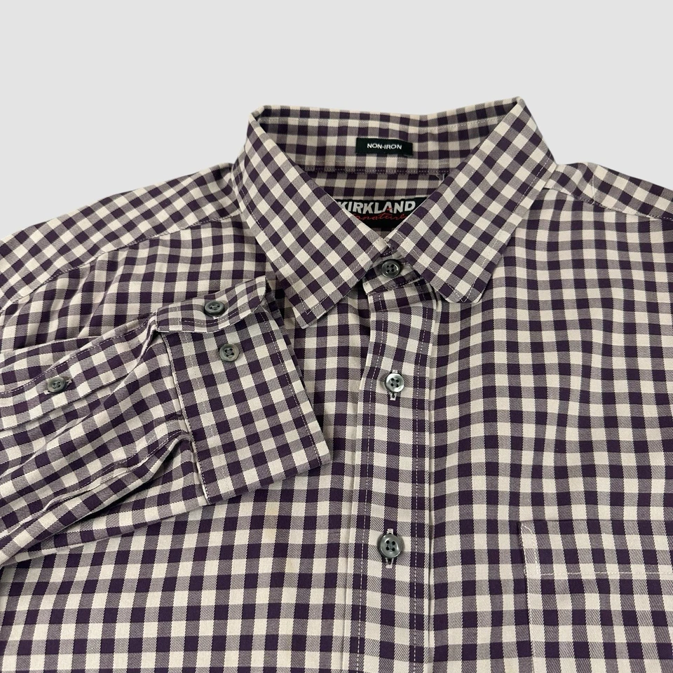 Kirkland Signature Men’s XL Gingham Dress Long Sleeve Button Up Shirt  Non Iron - Image 2 of 4