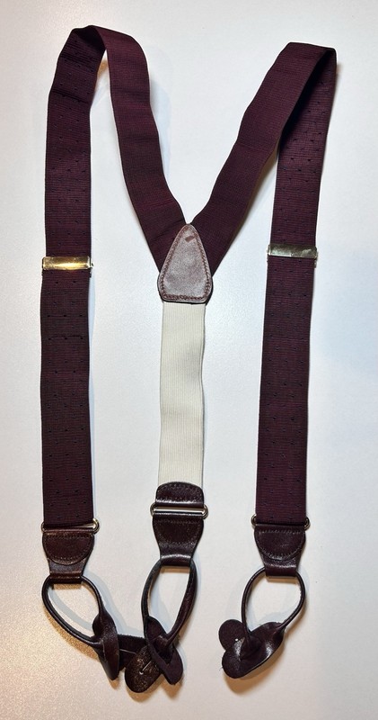 NEW Vintage Brooks Brothers Suspenders Brace Leather Burgundy/Dot Made n Germany
