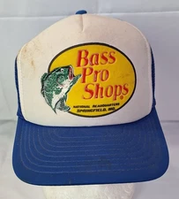 Vintage Bass Pro Shops Trucker Hat Cap Mesh Snapback Blue & White Adult OSFA One