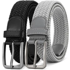 Elastic Braided Belt for Men 2 Pack, Stretch Woven Belt, casual Fabric Golf B...