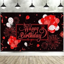 Happy Birthday Backdrop Banner Sign Poster Large Fabric Glitter Balloon Firework