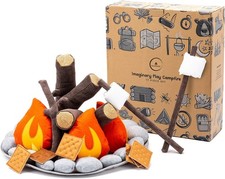 Pretend Campfire Playset - Plush Fake Fire Pit Toy Set for Kids