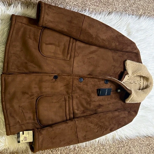 NEW Lauren Ralph Lauren Lefferts Brown Faux Suede Lined Button Overcoat 42R - product listing photo