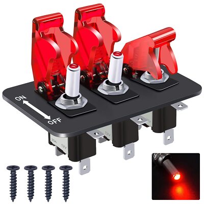 	Twidec/3 Gang Rocker Toggle Switch Panel with 12V LED Light Toggle Switch 20A	