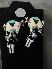AUTHENTIC SIGNed LUNCH AT THE RITZ  ENAMEL COWS DANGLING EARRINGS