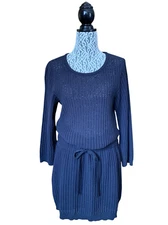 A.P.C. Crochet Knit Drop Draw Cord Waist Cover Up Dress Black Size L