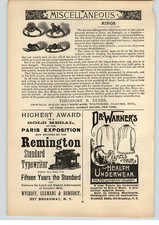 1889 Paper Ad Theodore B. Starr Rings Remington Standard Typewriter thumbnail