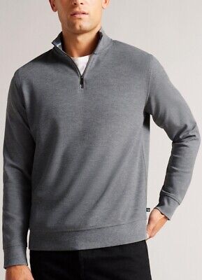 Ted Baker Quarter Zip Knit Funnel Sweater In Grey Marl Size Ted Baker Quarter Zip Knit Funnel Sweater In Grey Marl Size