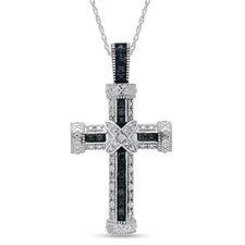 1/10 Ct White & Blue Natural Diamond Cross Pendant Necklace 925 Sterling Silver