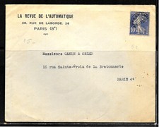 L38 - SEMEUSE PREO N° 52 SEUL SUR LETTRE DE LA REVUE DE L'AUTOMATIQUE DE PARIS
