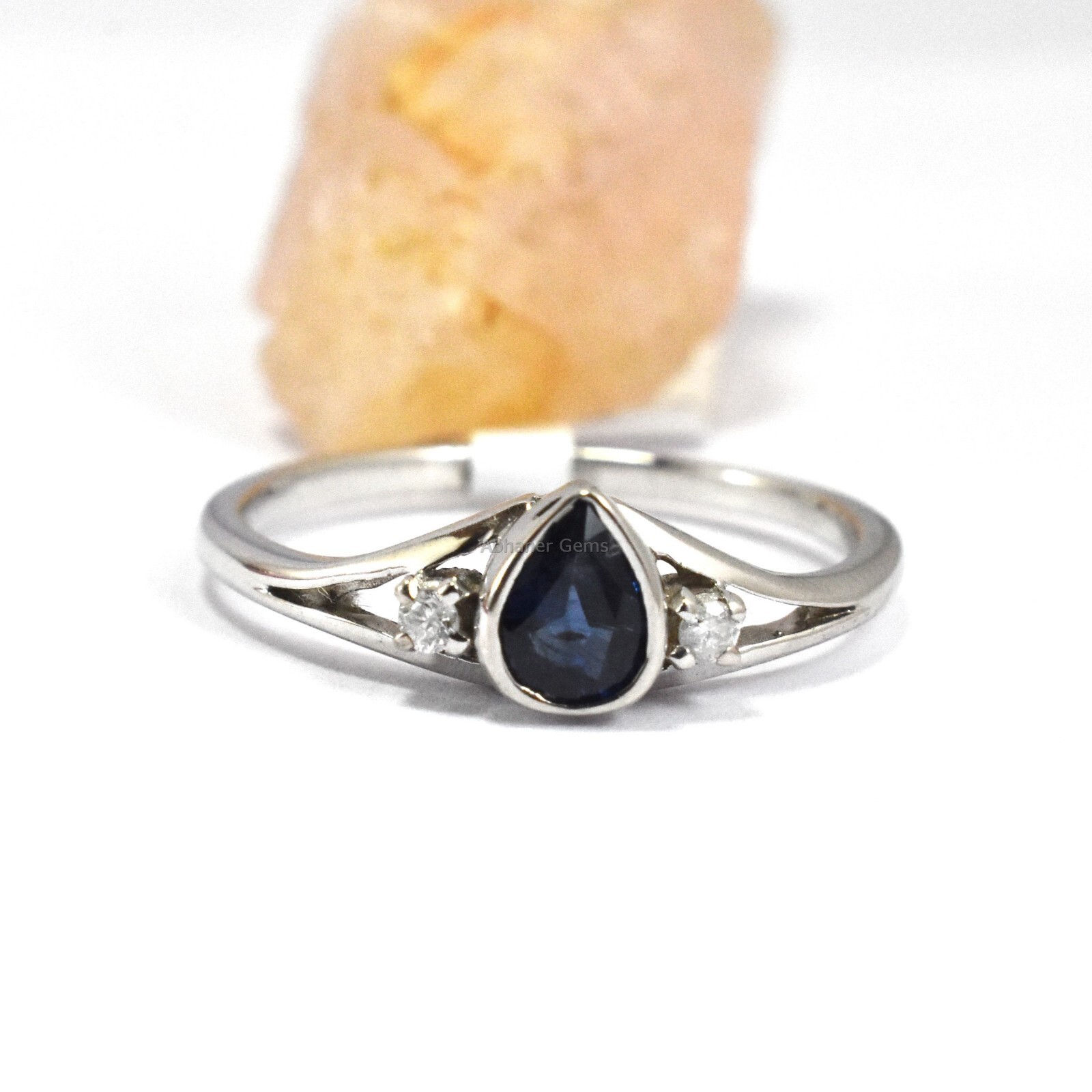 Natural Blue Sapphire & CZ Diamond Engagement Ring - 925 Sterling Silver Jewelry