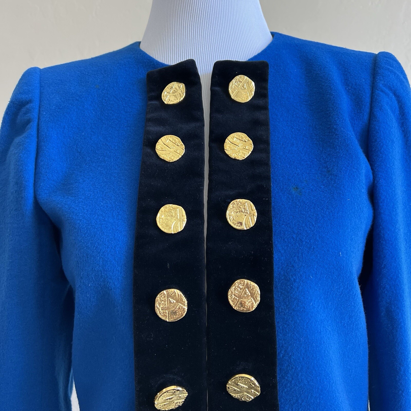 Giacca Yves Saint Laurent vintage blu lana velluto bottoni oro M