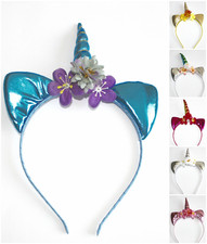 METALLIC UNICORN HEADBAND WITH FLOWERS