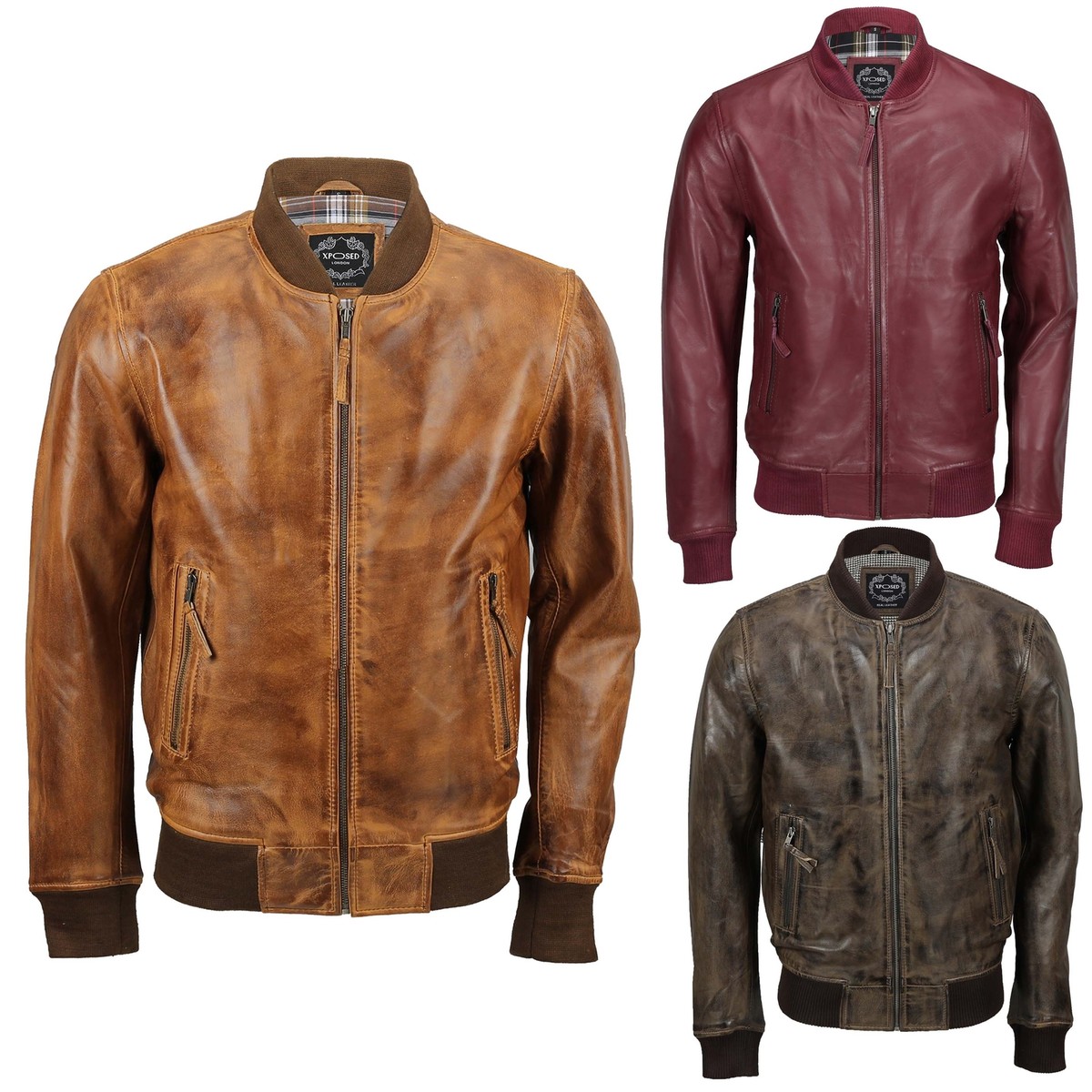 New Mens Soft Real Leather Bomber Jacket Vintage Biker Style in