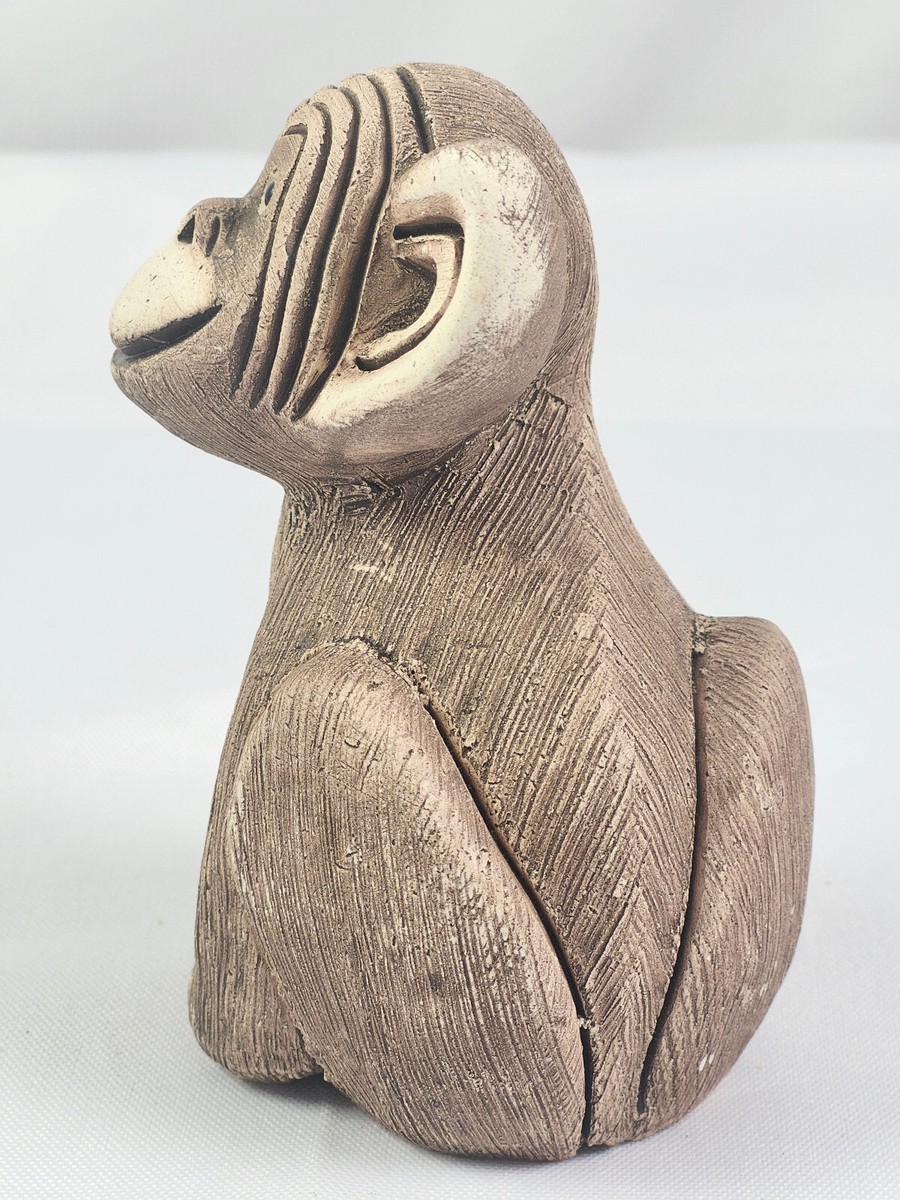 Vintage Artesania Rinconada Uruguay Clay Monkey with Flowers