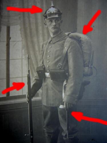 111) PORTRAIT Foto 1915 Sachsen - Infanterist, FELDGRAU, Marschgepäck, Pickelhau - Bild 1 von 4