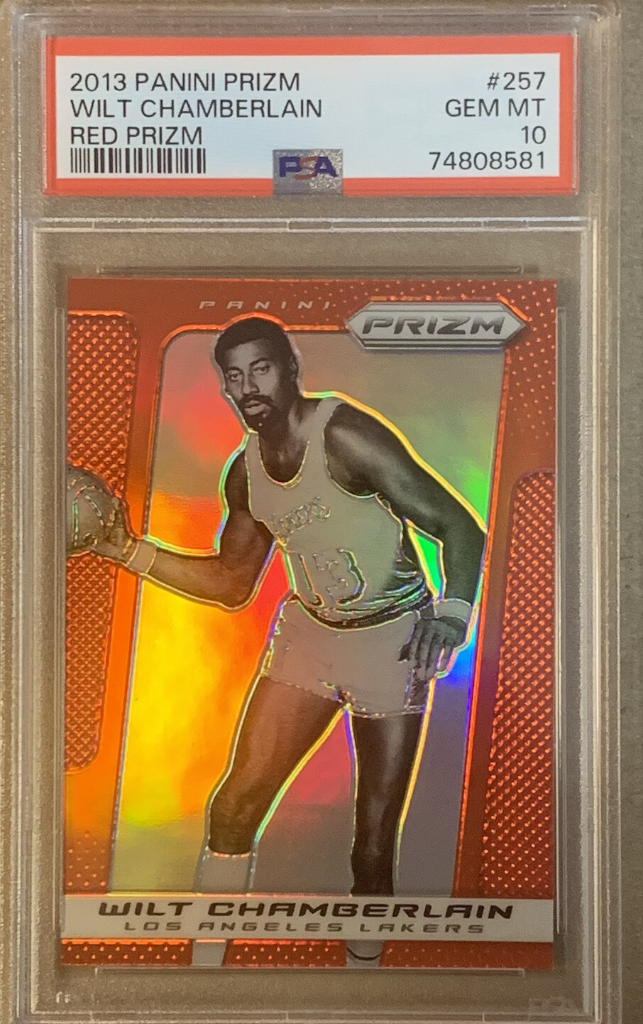2013 Panini Prizm #257 Wilt Chamberlain Red Prizm SSP PSA 10 Gem Mint HOF