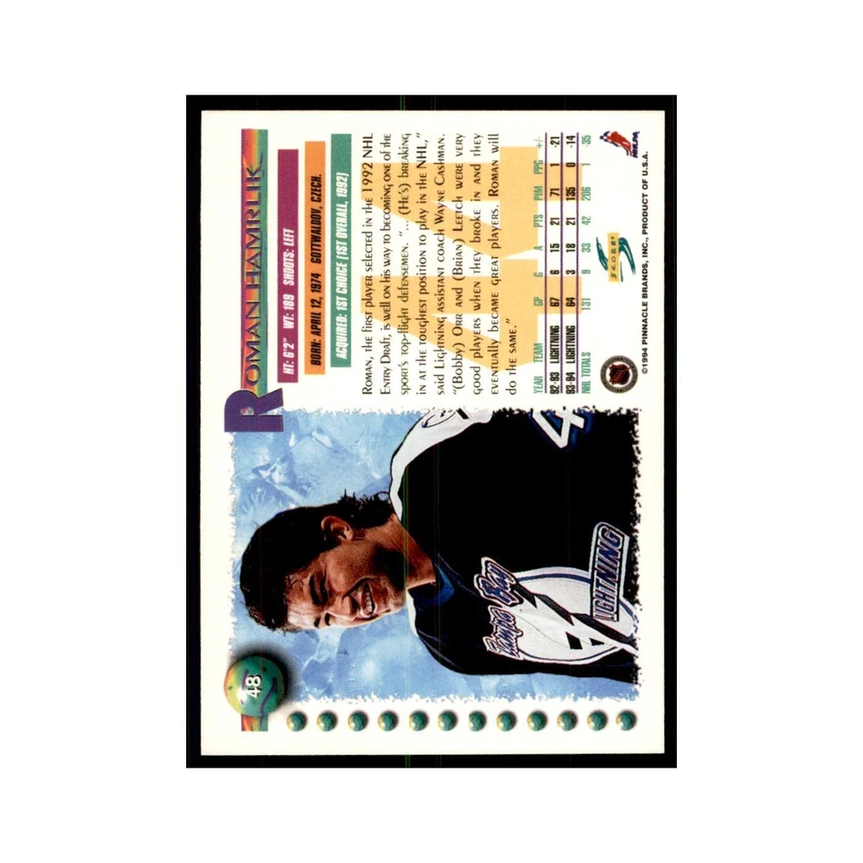 Roman Hamrlik 1994 Score #48 Hockey Cards Hockey Card NM - Image 2 of 3