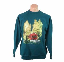 VTG 80s NWOT Green Hanes Covered Bridge Metallic Puffy aint Sweatshirt sz L