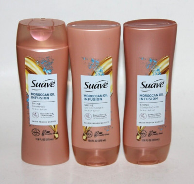 LOT (3) SUAVE MOROCCAN OIL INFUSION SHAMPOO & CONDITIONER SHINE 12.6 FL OZ