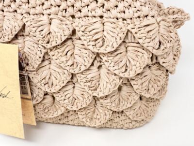Patricia Nash Natural Laureana Frame Satchel Scalloped Raffia Bag