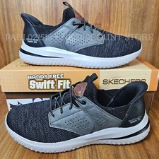 SKECHERS Men's Delson Hands Free Swift Fit Tennis Sneakers Shoes ~ Black
