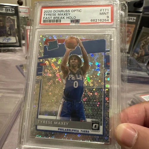 2020-21 Donruss Optic Fast Break Holo PSA 9 Mint Tyrese Maxey RC #171 76ers