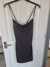 (I) Prettylittlething Black With White Spots Strappy Bodycon Dress Size 10