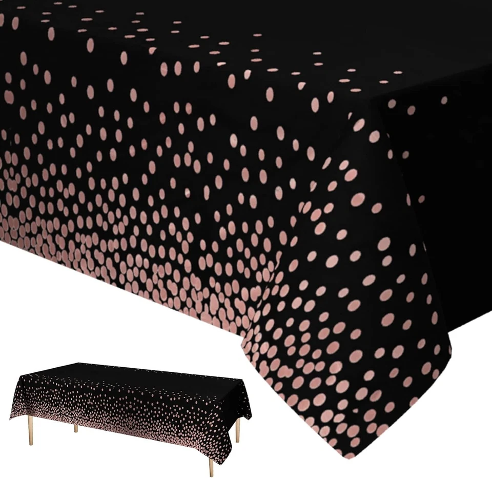 Tablecloth 137x274cm 3 Pack Black Rose Gold Dot Plastic Party Picnic Cover - Image 3 of 4