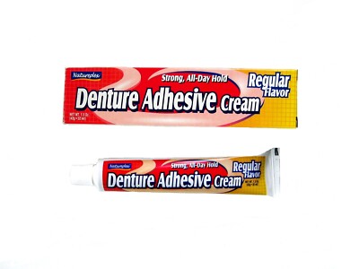 DN02 Natureplex Denture Adhesive Cream Strong All-Day Hold Regular Flavor 1.5 Oz