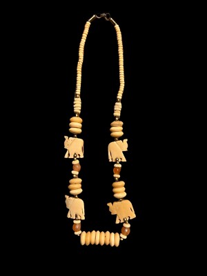 Vintage Elephant Bone Beaded Necklace Tribal Animal Safari