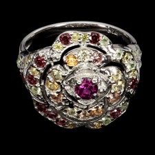 925 Sterlingsilber Ring Rund Rhodolith Saphir Natürlicher Edelstein Schmuck 7,5