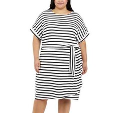 CHAPS PULLOVER STRETCH CREWNECK KNIT DRESS W SASH BELT BLACK XL,XXL & GREEN XL