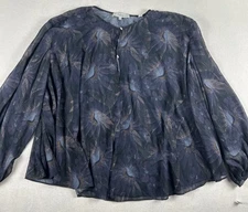 Vince Navy Blue Sheer Floral Pleated Wispy Top Women’s Small