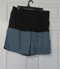 Nike Swim Trunks Shorts Mens L Black Gray Swoosh Drawstring Mesh Lined Swimwear