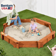 Large Outdoor Octagon Wooden Sand Box for Kids, Sandbox with Cover, 4 Reinforced