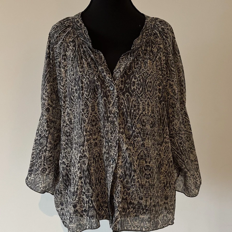 Blusa Lola + Sophie Campesina Para Mujer’s M Seda Algodón Top Boho Lagenlook Neutrales Foto 2 de 4