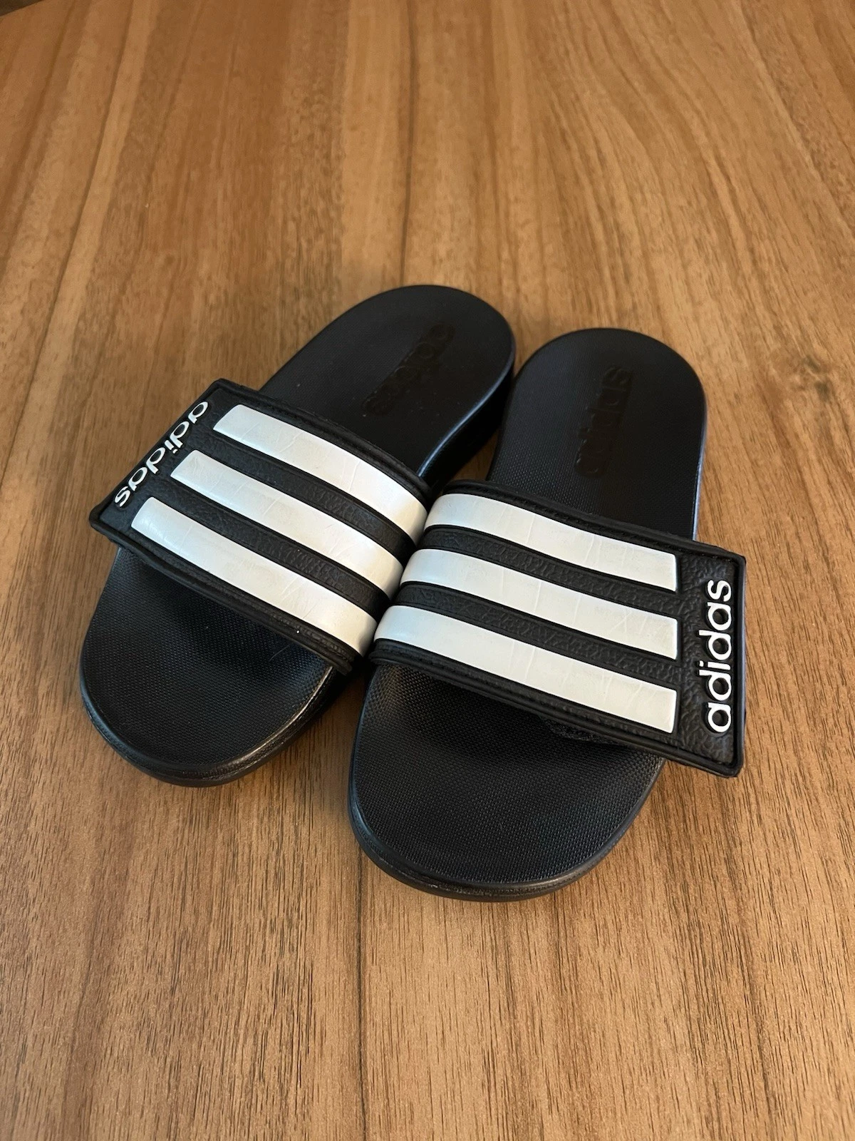 Sandali Adidas Unisex Slides Nero Bianco Righe Regolabile Gancio e Passante Bambini 11