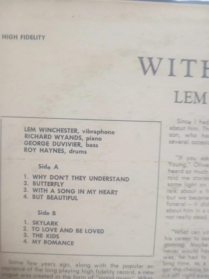 LEM WINCHESTER "With Feeling" LP 1961 Moodsville Mono Prestige MVLP 1 1 DG RVG - Image 4 of 4