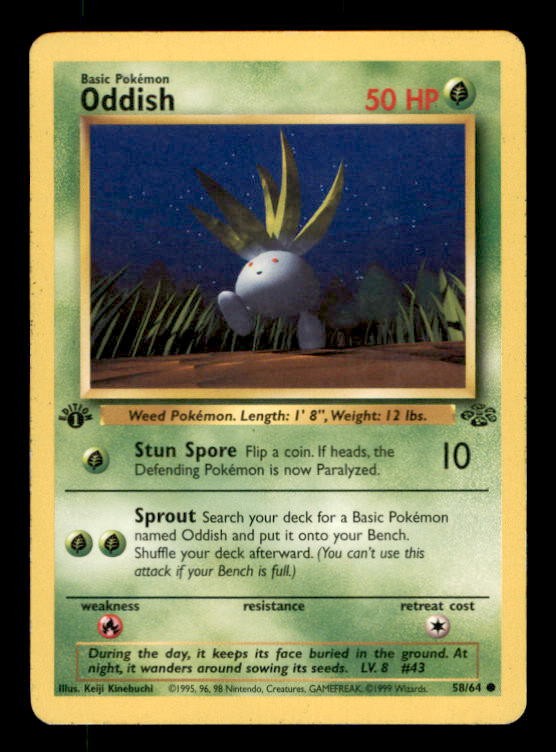 Oddish 58/64 Common Jungle Pokemon 1st Edition Moderately Played