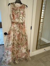 Eliza J Size 12P Pink Ivory Floral Organza Gown Formal Maxi Dress NWT