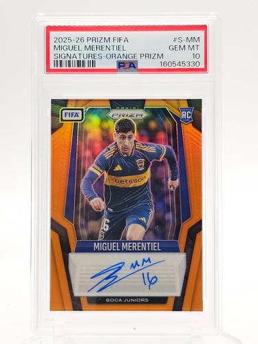MIGUEL MERENTIEL 2025-26 PRIZM FIFA SIGNATURES ORANGE RC AUTO /49 PSA 10 Q7278